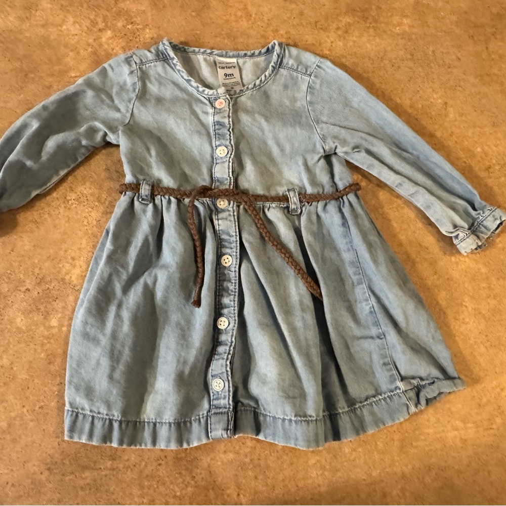 Carter's - Infant Blue Denim Dress with Brown Belt, Size 9M - Picture 6 of 6
